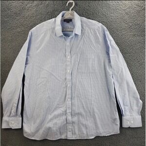 Johnston Murphy Mens XXL Long Sleeve Button Up Shirt Blue Gingham Dress Casual